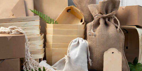 Various Eco friendly packaging made from natural recyclable materials. Environmental protection and waste reduction concept