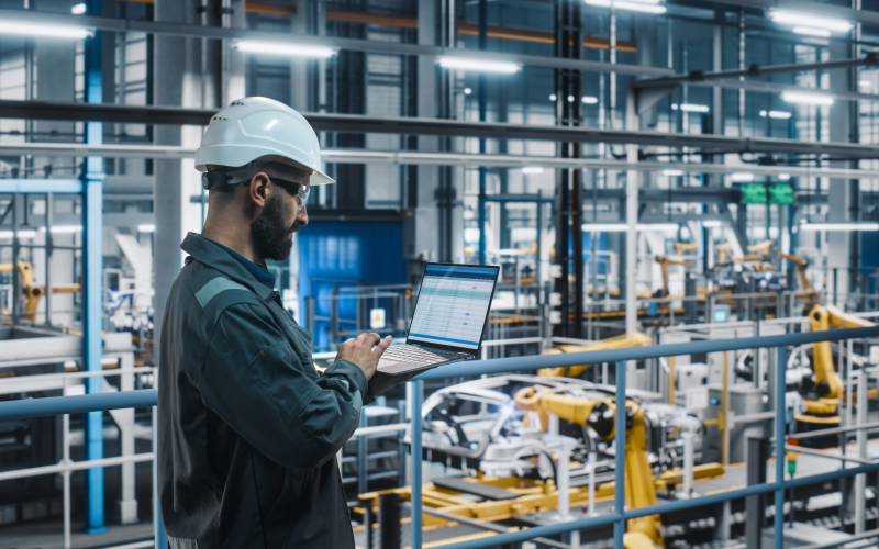 Image of worker in factory highlight the use of IoT in supply chain