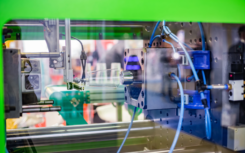 Photo of plastic injection molding, which uses thermoplastics