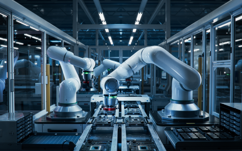 Electronic assemblies by industrial robots